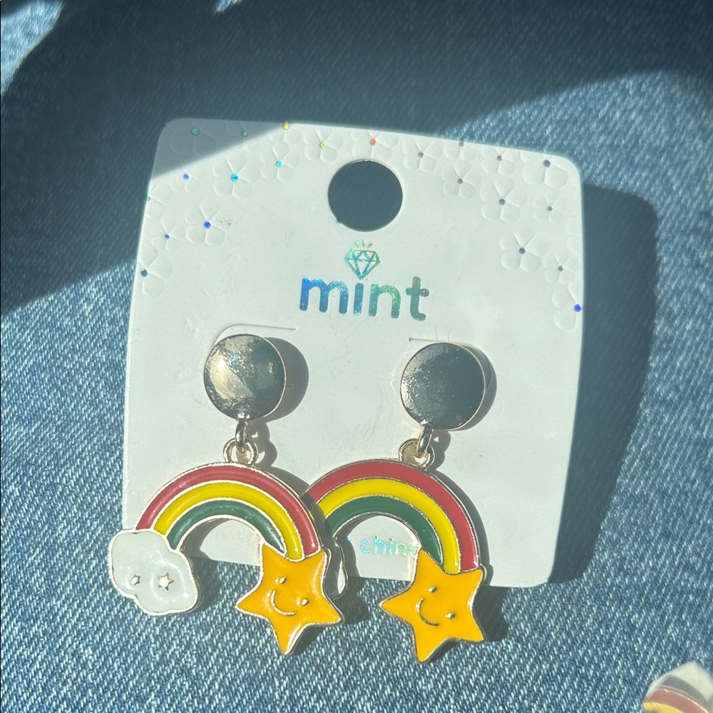 Mint Yellow Star Rainbow Drop Earrings